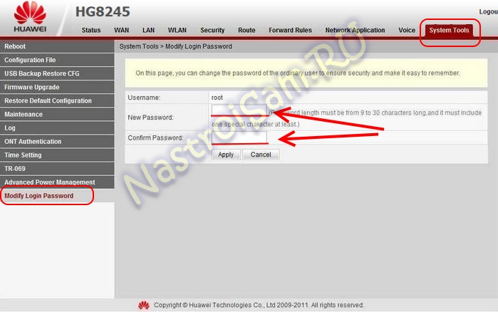 Как на Huawei HG8245 поменять пароль админа для Ростелеком и МГТС