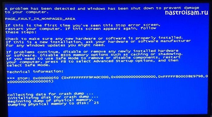 синий экран код ошибки 0x00000050 в Windows xp и Windows 7